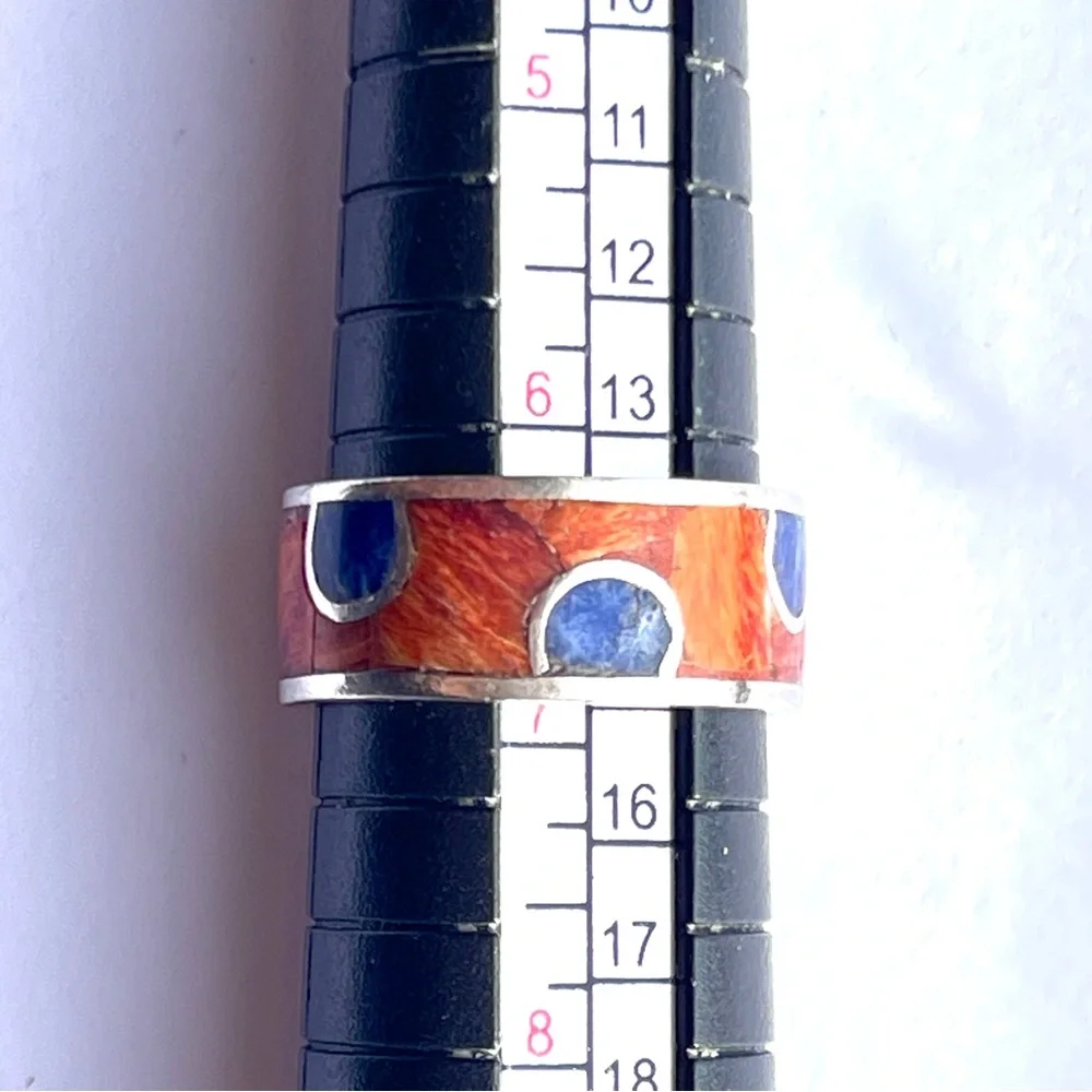 SOLD Vintage Native American 950 Silver Spiny Oyster Lapis Lazuli Ring - Picture 3 of 8